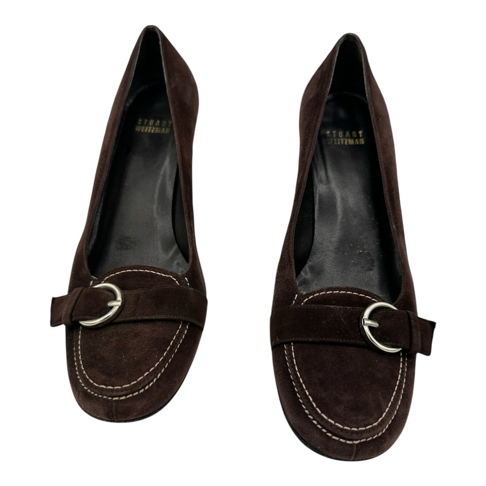 Stuart‎ Weitzman Women's Brown Suede Buckle Kitten Heel Pumps Shoes Size 6W